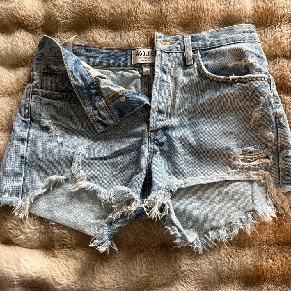 Agolde Women's Frayed Jean Shorts - Light Blue